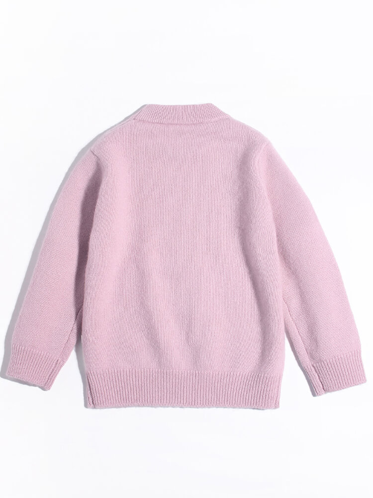 Deer and Heart Knit Soft Pink Cashmere Pullover Sweater for Girl